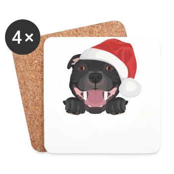 Staffordshire Bullterrier Frohe Weihnachten - Untersetzer (4er-Set) - Weiß - Vorne