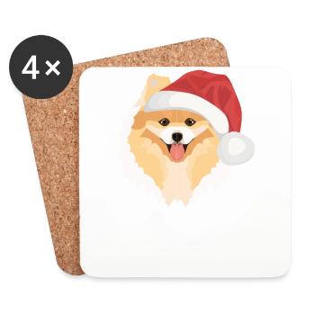 Zwergspitz Frohe Weihnachten - Untersetzer (4er-Set) - Weiß - Vorne