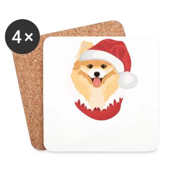 Zwergspitz Frohe Weihnachten - Untersetzer (4er-Set) - Weiß - Vorne