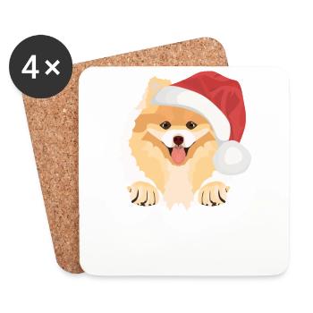 Zwergspitz Frohe Weihnachten - Untersetzer (4er-Set) - Weiß - Vorne