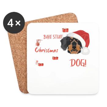 Teckel à poil dur Joyeux Noël - Dessous de verre (lot de 4) - blanc - Devant