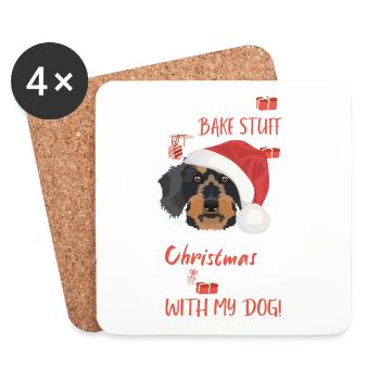 Teckel à poil dur Joyeux Noël - Dessous de verre (lot de 4) - blanc - Devant