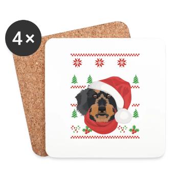 Teckel à poil dur Joyeux Noël - Dessous de verre (lot de 4) - blanc - Devant