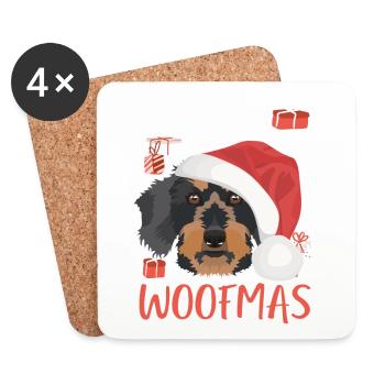 Teckel à poil dur Joyeux Noël - Dessous de verre (lot de 4) - blanc - Devant