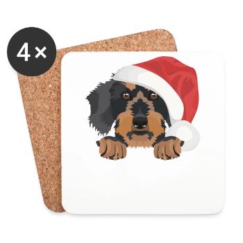 Teckel à poil dur Joyeux Noël - Dessous de verre (lot de 4) - blanc - Devant