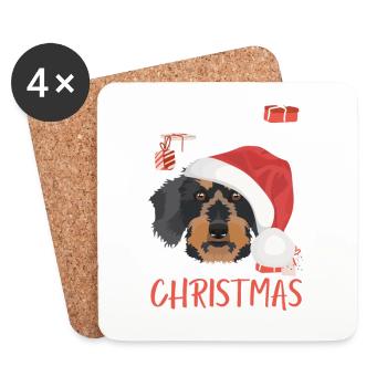 Teckel à poil dur Joyeux Noël - Dessous de verre (lot de 4) - blanc - Devant