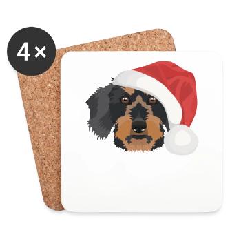 Teckel à poil dur Joyeux Noël - Dessous de verre (lot de 4) - blanc - Devant