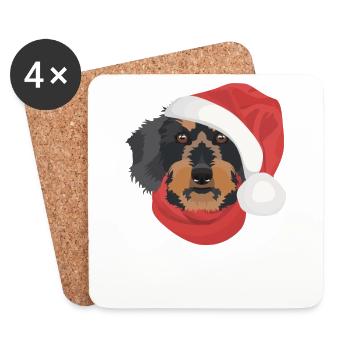 Teckel à poil dur Joyeux Noël - Dessous de verre (lot de 4) - blanc - Devant