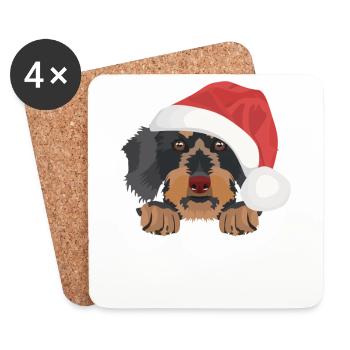 Teckel à poil dur Joyeux Noël - Dessous de verre (lot de 4) - blanc - Devant