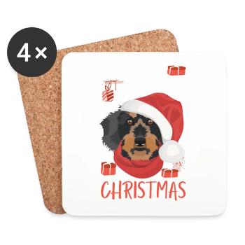 Teckel à poil dur Joyeux Noël - Dessous de verre (lot de 4) - blanc - Devant