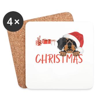 Teckel à poil dur Joyeux Noël - Dessous de verre (lot de 4) - blanc - Devant