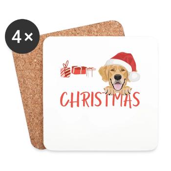 Golden Retriever Merry Christmas - Coasters (set of 4) - white - Front