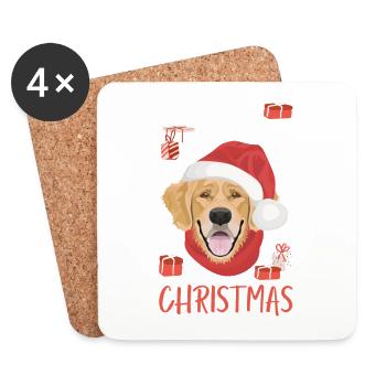 Golden Retriever Merry Christmas - Coasters (set of 4) - white - Front