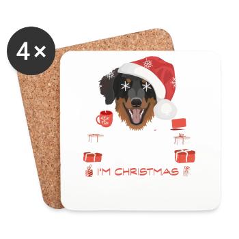 Marché de Noël de Hovawart - Dessous de verre (lot de 4) - blanc - Devant