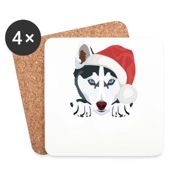 Husky Frohe Weihnachten - Untersetzer (4er-Set) - Weiß - Vorne