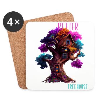 Treehouse builder - Life is better up in a treehou - Coasters (set of 4) - white - Front