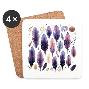 Colorful Feathers - Coasters (set of 4) - white - Front
