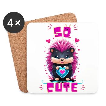 Blue Heart Hedgehog - So süß - Untersetzer (4er-Set) - Weiß - Vorne