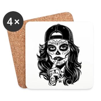 De Los Muertos mit einer Frau für Mexikaner - Untersetzer (4er-Set) - Weiß - Vorne