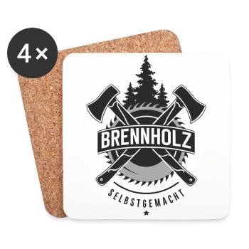 Brennholz Selbstgemacht Homemade Feuerholz - Untersetzer (4er-Set) - Weiß - Vorne