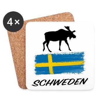 Schweden Elch Fahne Urlaub Reise Sticker Souvenir - Untersetzer (4er-Set) - Weiß - Vorne