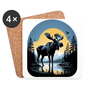 Elch See Natur Skandinavien Wild Wald Schweden - Untersetzer (4er-Set) - Weiß - Vorne