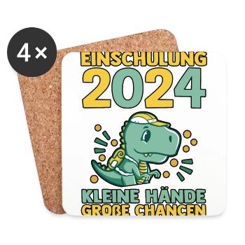 1st Grade Schoolchild Back to School Dino School Enrollment - Coasters (set of 4) - white - Front