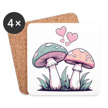 Pilze - Pärchen Herzen - Untersetzer (4er-Set) - Weiß - Vorne
