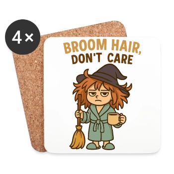 Funny Witch – Broom Hair Don’t Care Design - Untersetzer (4er-Set) - Weiß - Vorne
