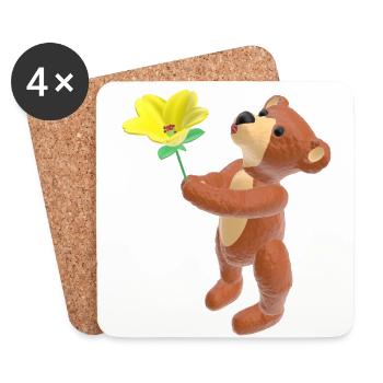 Teddy mit Blume und Kussmund 3D - Untersetzer (4er-Set) - Weiß - Vorne