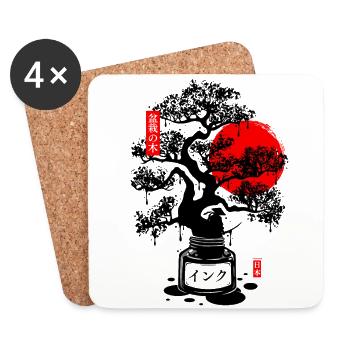 Japanese Bonsai Ink - Black - Coasters (set of 4) - white - Front
