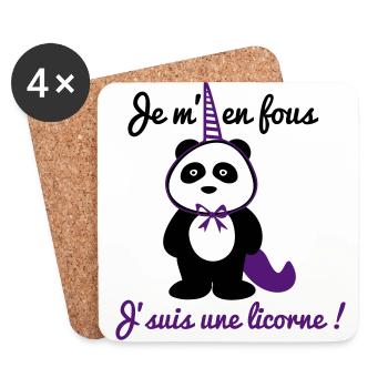 Je m'en fous j'suis une licorne - Panda citations - Dessous de verre (lot de 4) - blanc - Devant