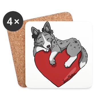 Border Collie Bleu Merle Coeur - Dessous de verre (lot de 4) - blanc - Devant