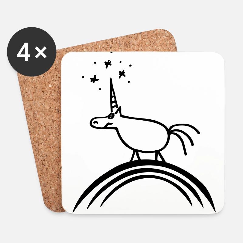 Lustiges Strichmännchen Einhorn Unicorn Regenbogen - Untersetzer (4er-Set) - Weiß