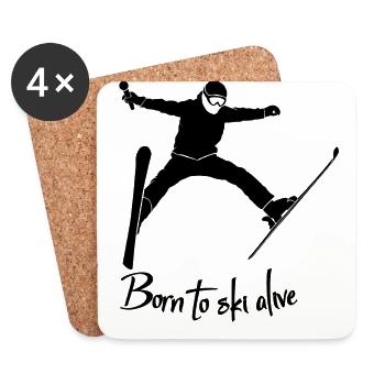 born to ski alive noir - Coasters (set of 4) - white - Front