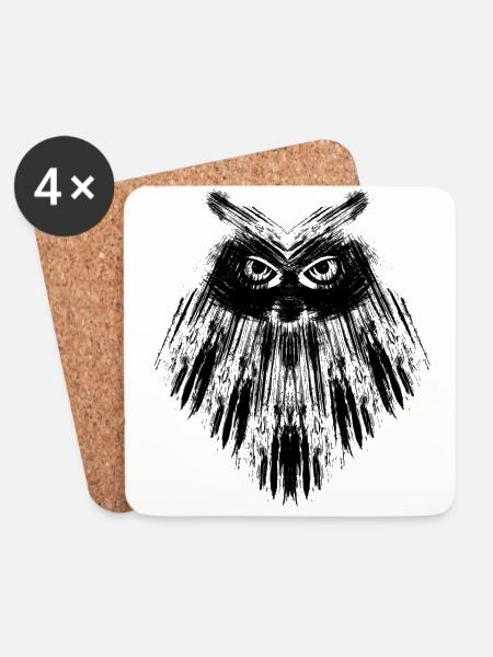 Owl owl black calligraphic - Coasters (set of 4) - white