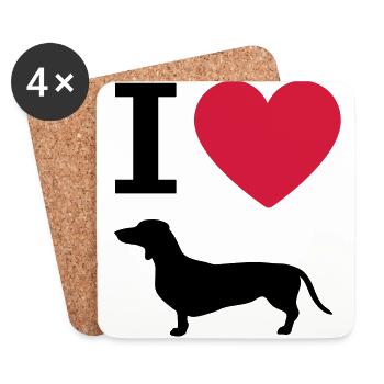 J'aime teckel, silhouette de chien de coeur et de chiens - Dessous de verre (lot de 4) - blanc - Devant