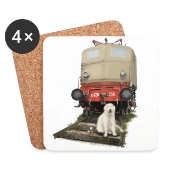 Golden Retriever with Train - Coasters (set of 4) - white - Front