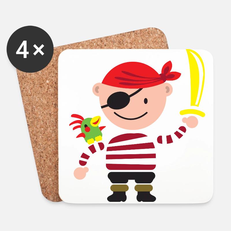 kleiner Pirat mit Papagei - Untersetzer (4er-Set) - Weiß