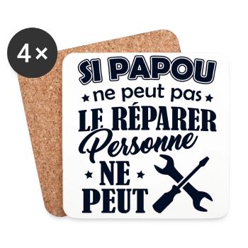 Tshirt Grand-Père - Papou ne peut pas le Réparer - Dessous de verre (lot de 4) - blanc - Devant
