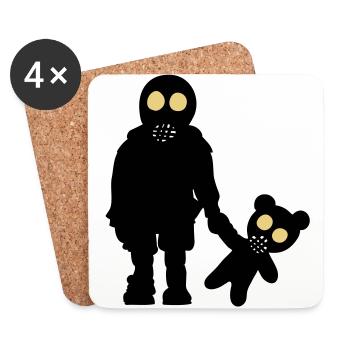 eddi pooh - kleiner Junge mit Teddy & Gasmaske / - Untersetzer (4er-Set) - Weiß - Vorne
