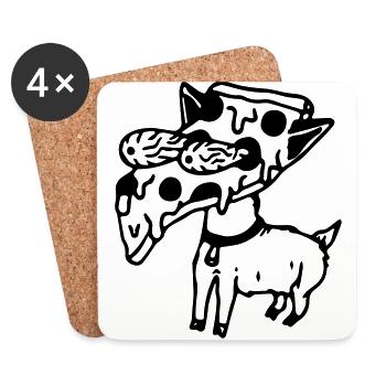 Chien-pizza - Dessous de verre (lot de 4) - blanc - Devant