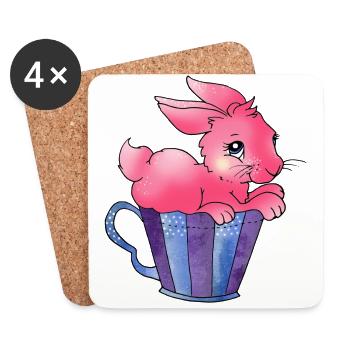 Spreadshirt Lapin de Pâques en cup2 - Dessous de verre (lot de 4) - blanc - Devant