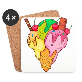 Eis Speiseeis Eiskrem Eiscreme Kugeleis Eisbecher - Untersetzer (4er-Set) - Weiß - Vorne