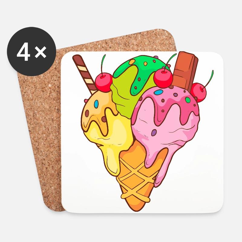 Eis Speiseeis Eiskrem Eiscreme Kugeleis Eisbecher - Untersetzer (4er-Set) - Weiß