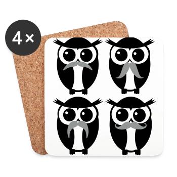 moustache owl - Dessous de verre (lot de 4) - blanc - Devant