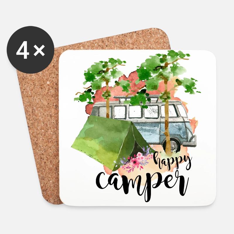 Glücklicher Camper - Untersetzer (4er-Set) - Weiß