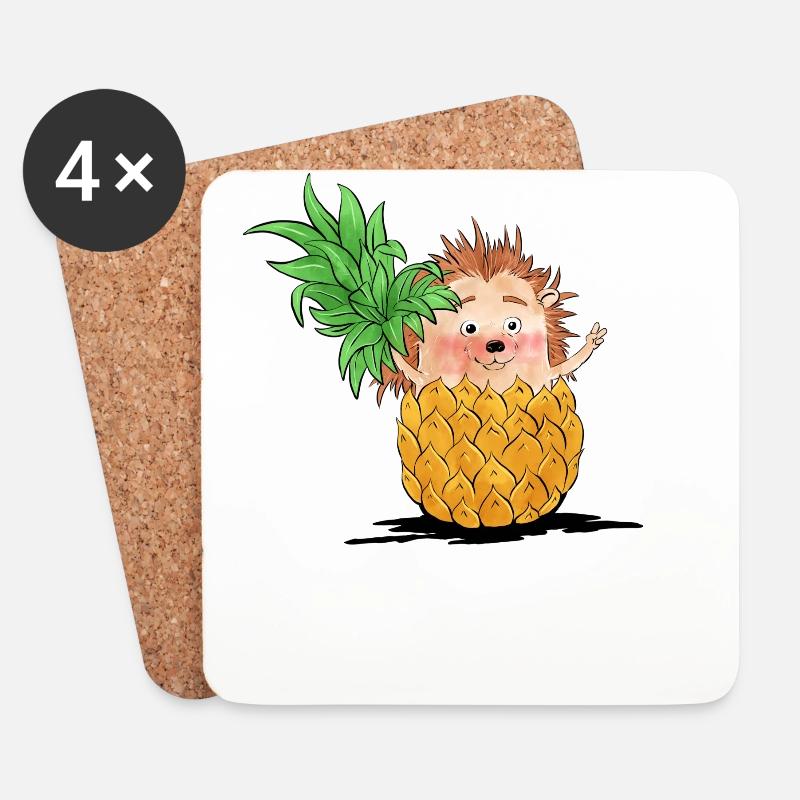Igel-Ananas - Untersetzer (4er-Set) - Weiß