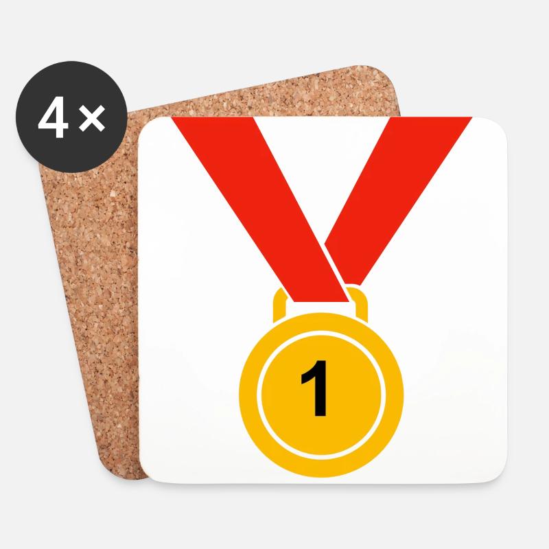Medaille "1" - Untersetzer (4er-Set) - Weiß