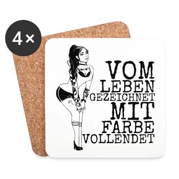 Vom Leben gezeichnet mit Farbe Vollendet -Tattoo - Untersetzer (4er-Set) - Weiß - Vorne
